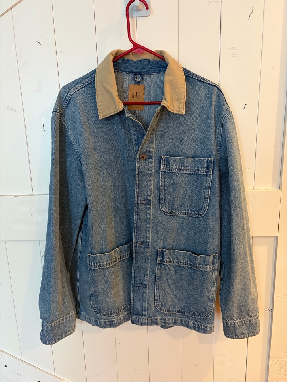 GAP Light Blue Denim Chore Jacket with Tan Collar